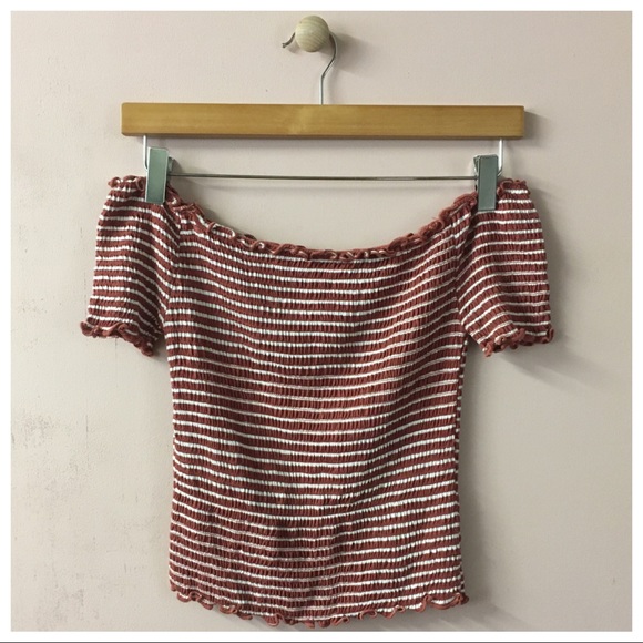 Ambiance Tops - Ambiance Rust Striped Off the Shoulder Crop Top
